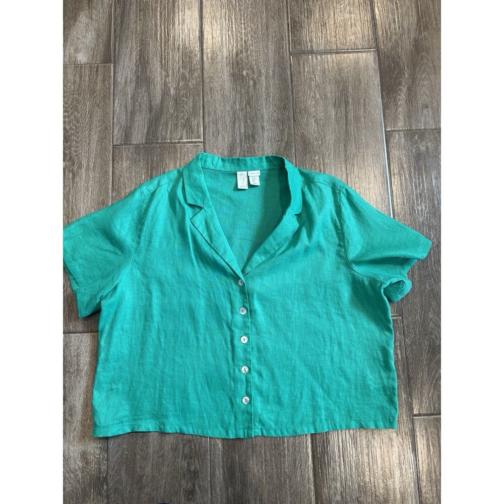 Joie Women’s XL Linen Teal Buttondown Shortsleeved‎ Top With Collar Lightweight